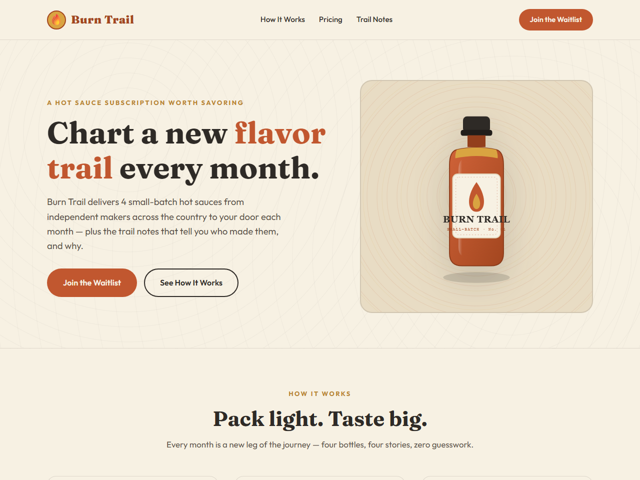 Burn Trail — um site de subscrição de molhos picantes construído inteiramente pelos agentes de IA do Sole